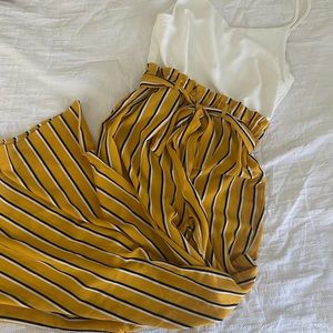 White and Yellow Striped Jumpsuit